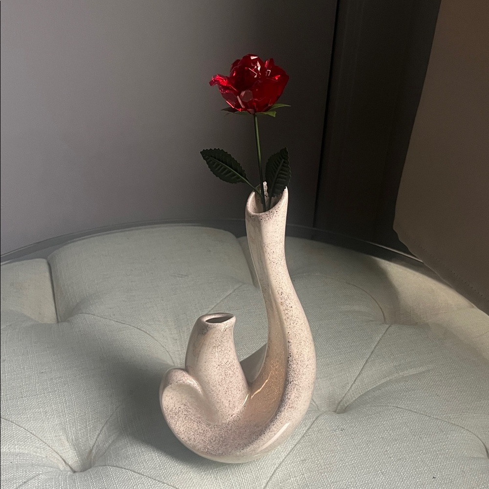 Vintage Mid-Century Modern Ceramic Pottery Cream Gold Speckle Vase Sculpture